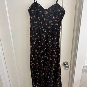 Band of Gypsies button front tiered midaxi dress in black floral print